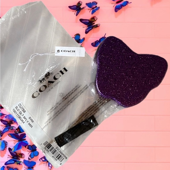 COACH Jasmine Purple Glitter Butterfly Compact Dual Sided Mirror  NWT - Picture 8 of 8